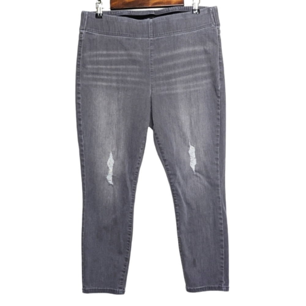 Simply Vera Vera Wang Pull on Crop Distressed Hi Rise Light Gray Jeans Size 14